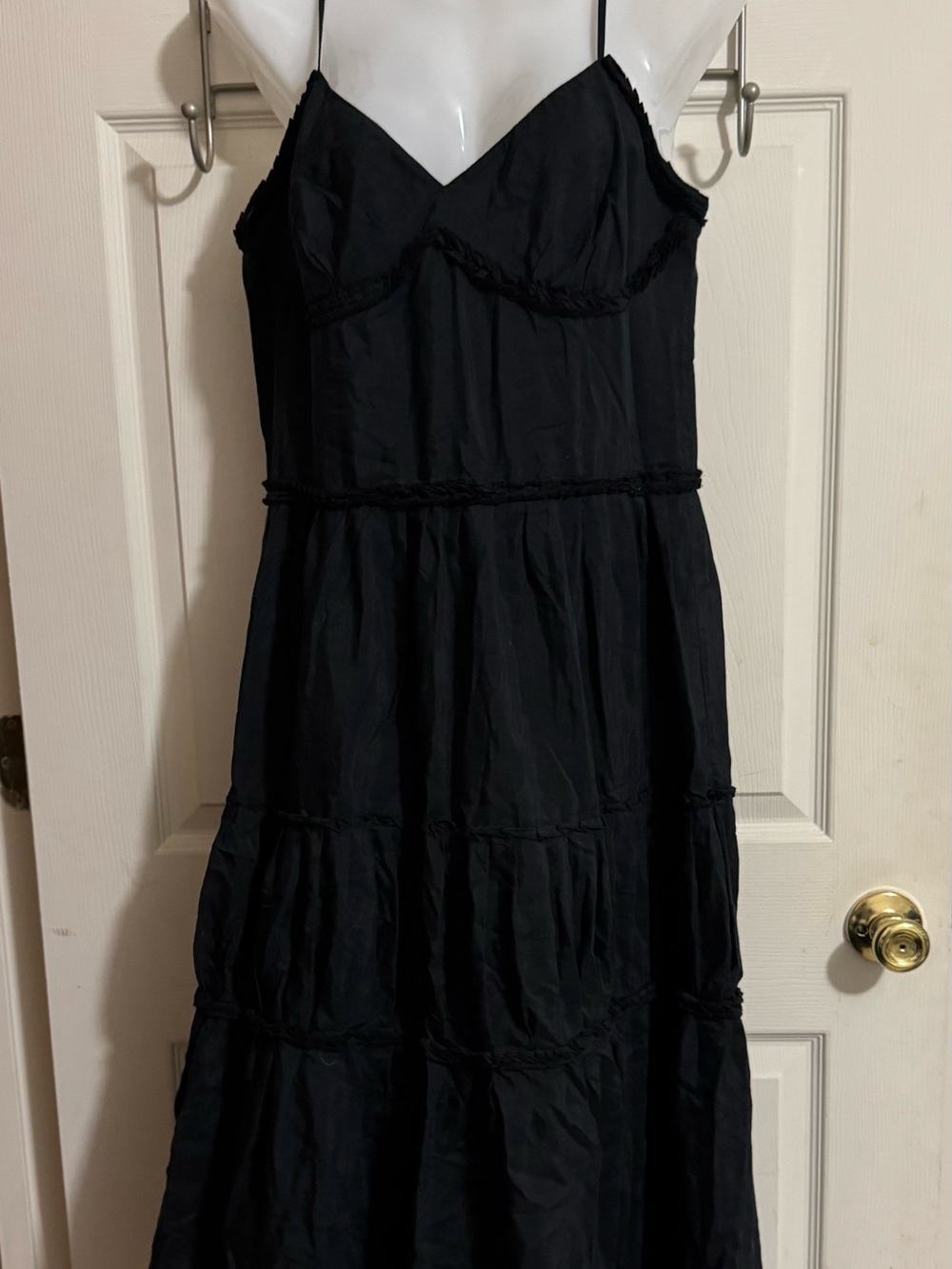 LOFT Black Spaghetti-Strap Tiered Maxi Dress